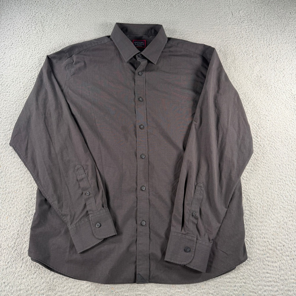 Untuckit Shirt Mens XL Faded Gray Cotton Wrinkle Free Long Sleeve Relaxed Fit